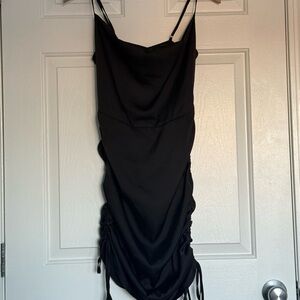 Nasty Gal Satin Ruched Side Bodycon Black Mini Dress (Never Worn)